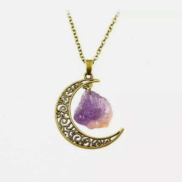 Jewelry - Amethyst Crescent 🌙 Moon Quartz w/Bronze chain